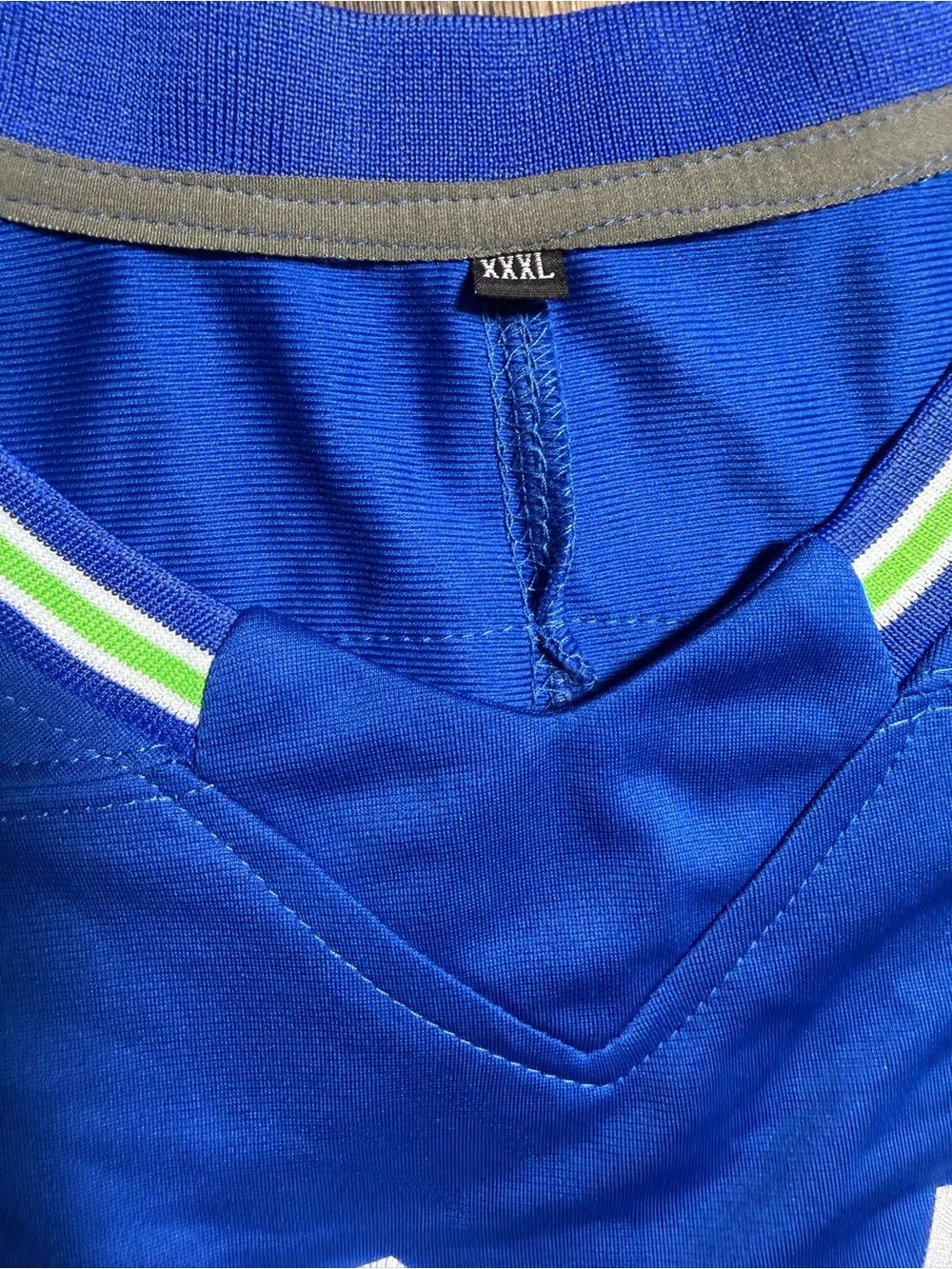 Blue Number 24 Football Jersey with Green & White Sleeve Accents - Picture 3 of 3